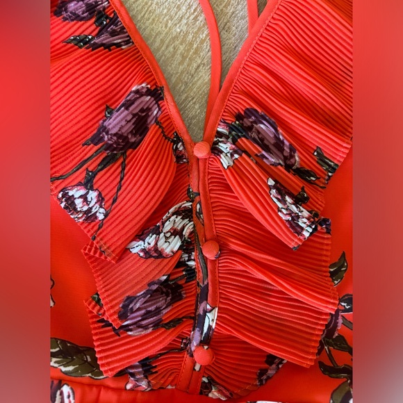 Lulu’s Loved By You Red Orange Floral Pleated Chiffon Maxi - Picture 6 of 13